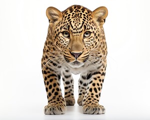 Leopard , blank templated, rule of thirds, space for text, isolated white background