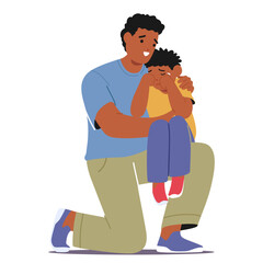 Father Gently Wraps His Arms Around His Little Son, Whispering Words Of Comfort, Drying Tears With A Tender Touch