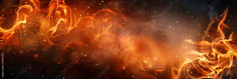 Aufkleber vibrant fire flame set against a stark black banner background. the intense and dynamic nature of th