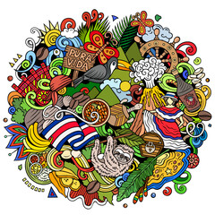 Costa Rica cartoon doodle illustration. Funny local design.
