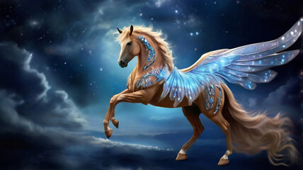 Obraz na płótnie Canvas there is a flying horse in the sky ai creative
