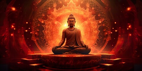 Meditating Buddha with tantric designs. - obrazy, fototapety, plakaty