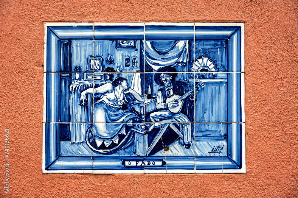 Wall mural azulejo street sign in the alfama neighborhood of lisbon, portugal