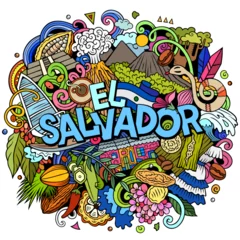 Poster Im Rahmen El Salvador cartoon doodle illustration. Funny local design. © balabolka