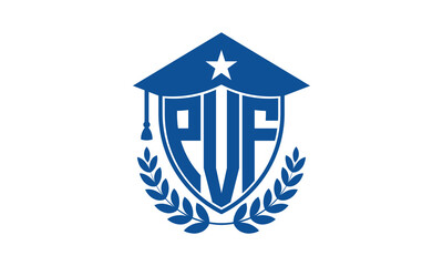 PVF three letter iconic academic logo design vector template. monogram, abstract, school, college, university, graduation cap symbol logo, shield, model, institute, educational, coaching canter, tech