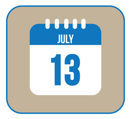 July 13 icon isolated on light background. Calendar vector symbol modern for the month of July