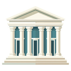 Green classical building, 3D rendered with columns on transparent background, architectural model.	