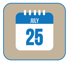 July 25 icon isolated on light background. Calendar vector symbol modern for the month of July