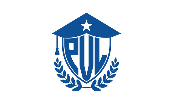 PVL three letter iconic academic logo design vector template. monogram, abstract, school, college, university, graduation cap symbol logo, shield, model, institute, educational, coaching canter, tech