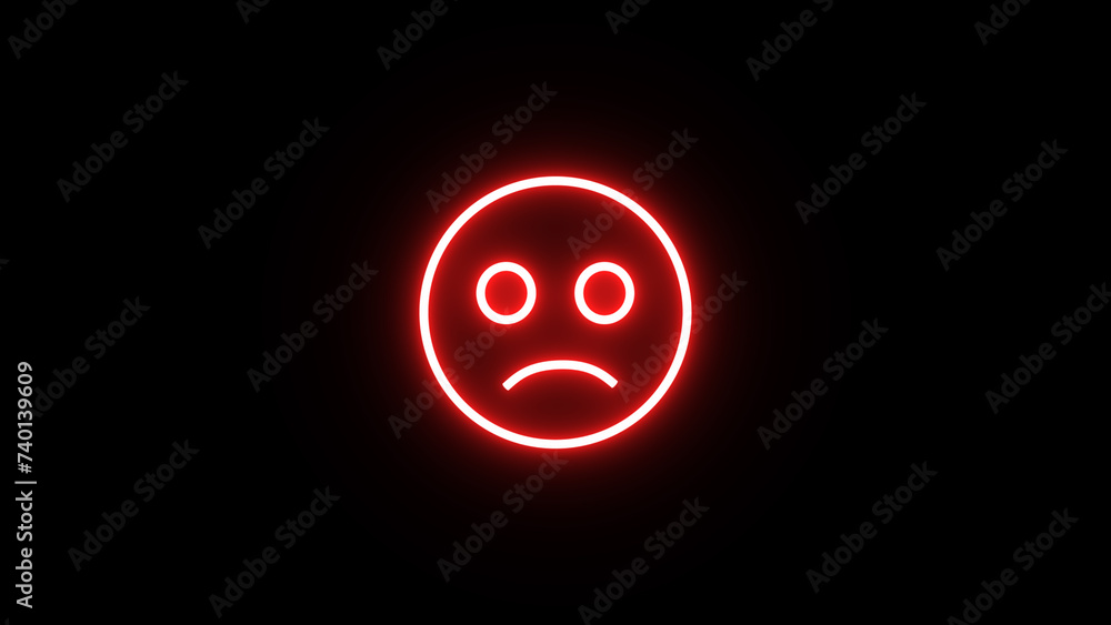 Wall mural neon glowing sad smile icon. neon sad emoji icons. character faces with emotions like sadness.