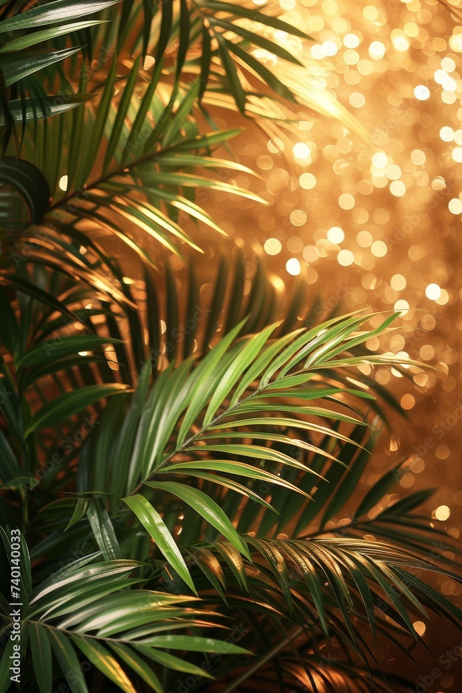 Poster a plant with a background illuminated by soft, glowing lights, creating a magical and enchanting atm