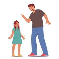 Angry Father And Little Daughter Characters Stand Face-to-face, Voices Raised. Their Expressions Are Intense