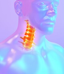 Neck painful skeleton x-ray, 3D illustration.