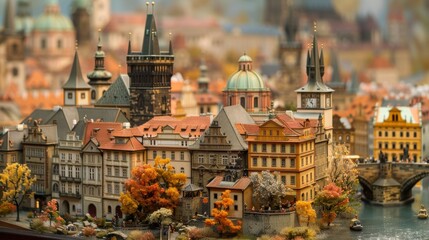 Miniature city with buildings and towers