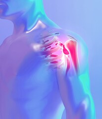 Shoulder painful skeleton x-ray, 3D illustration.