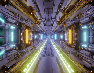 Fototapeta na wymiar futuristic science-fiction tunnel corridor 3d illustration background wallpaper
