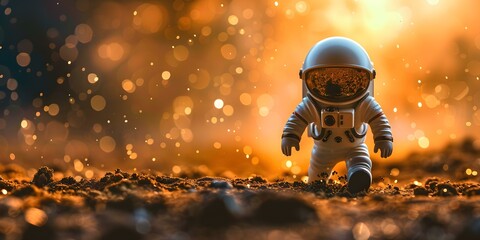D astronaut exploring Mars in a dust storm base in background. Concept Sci-fi, Space Exploration, Mars Colony, Dust Storm, Astronaut