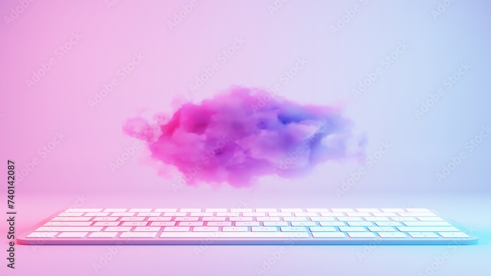 Poster minimalistic depiction of a single cloud set against a pristine white background, offering a serene 