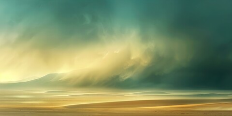 Digital artwork of a desert landscape with a dramatic sandstorm brewing. Concept Desert Landscape, Sandstorm, Dramatic Artwork