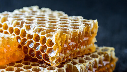 Honeycombs close up on black background