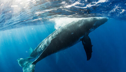 Humpback whale swimming Underwater, Tonga, South Pacific