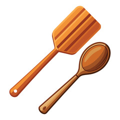 Vector wooden spoon and spatula on white