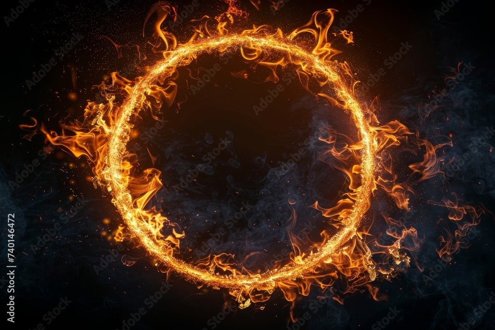 Poster spectacular ring of fire against a dark background. the brilliant flames create a mesmerizing displa