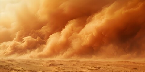 Desert sandstorm creates swirling clouds of dust and debris in the air. Concept Sandstorm, Desert, Dust Clouds, Debris, Natural Disaster - obrazy, fototapety, plakaty