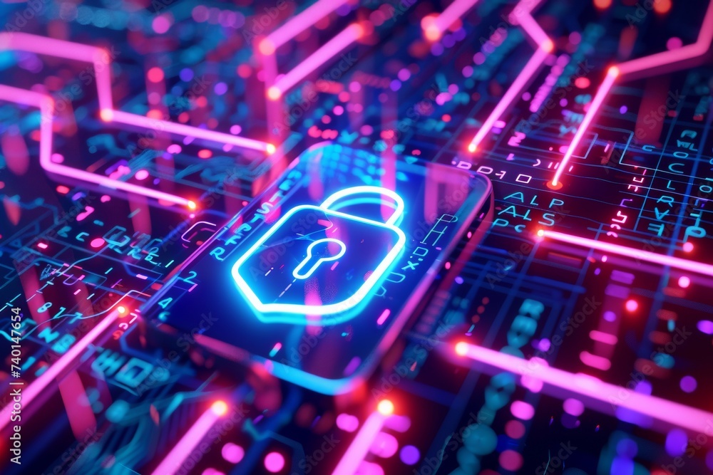 Poster neon purple and blue color light abstract technology background for computer graphic website interne