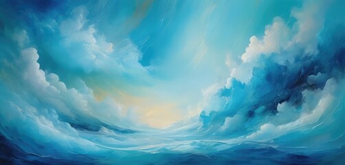 Background art, strokes of a wave of bright paint sea blue colors