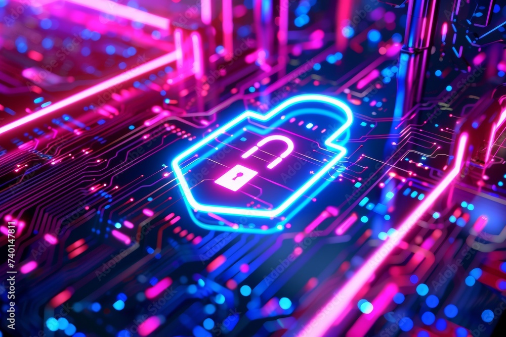 Poster neon purple and blue color light abstract technology background for computer graphic website interne