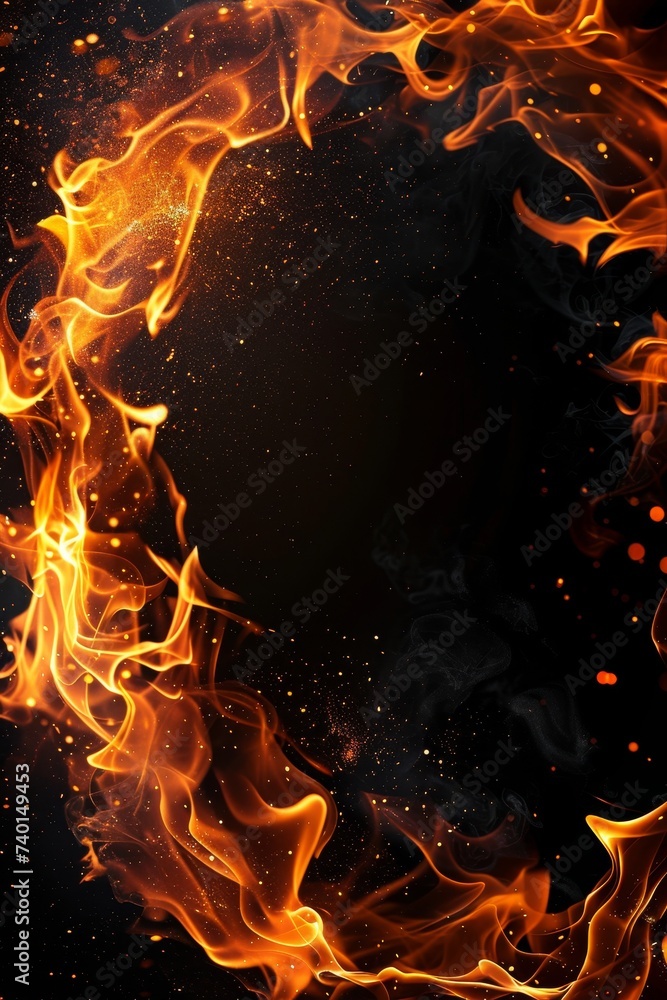 Aufkleber red fire on a stark black background. the flames engulf the circle, creating a visually striking ima