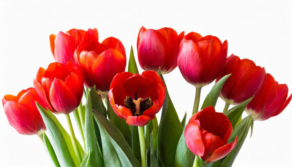 Fototapeta premium Red tulip bouquet isolated on white background