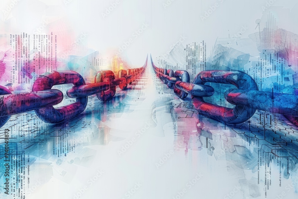 Poster Technology background of binary code made of chain