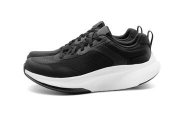 New unbranded fashion stylish black sport walking shoes or sneakers isolated on white background.