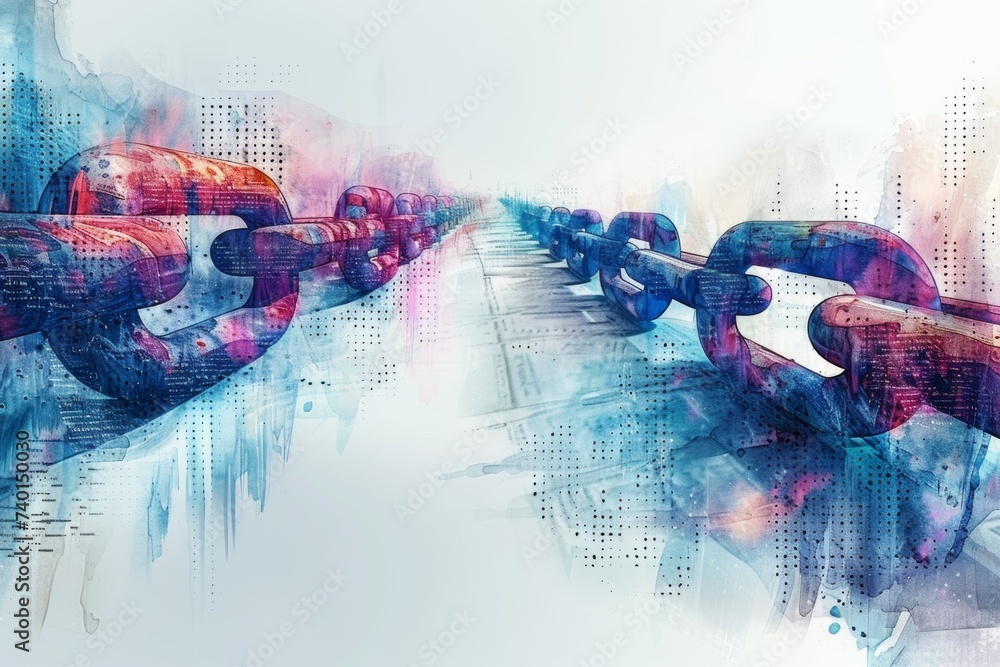 Poster Technology background of binary code made of chain