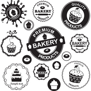 Set of Cake icons. Isolated on white background. Flat icon set for bakery, isolated, black color. Vector illustration