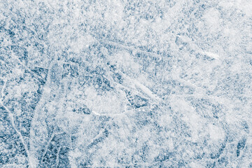 Ice texture background. The textured blue cracked rough cold frosty surface of the ice background. - 740150835