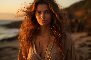 Fototapeta premium Golden Radiance: Capturing the Essence of Womanhood