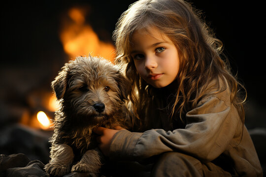 Childhood Companionship: A Radiant Snapshot of a Kid and Their Adorable Four-Legged Friend