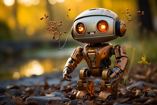 Cute bot walking and smiling