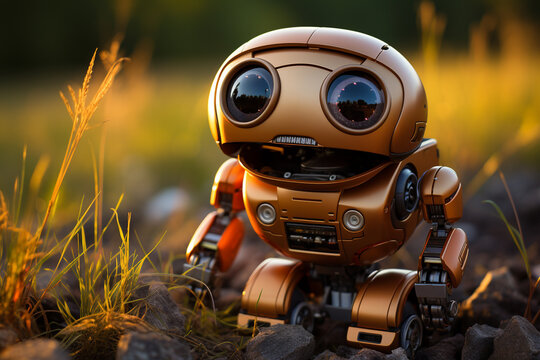 Cute bot walking and smiling
