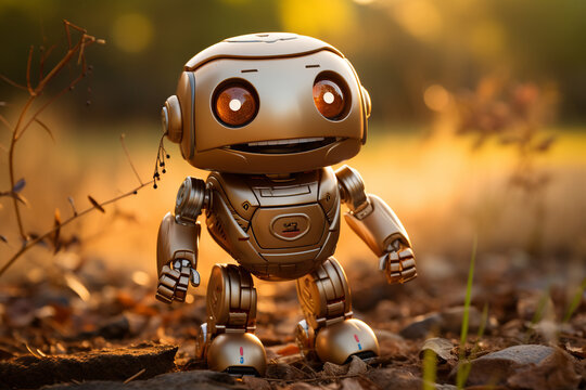 Cute bot walking and smiling