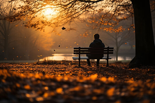 person sitting on bench at sunset
