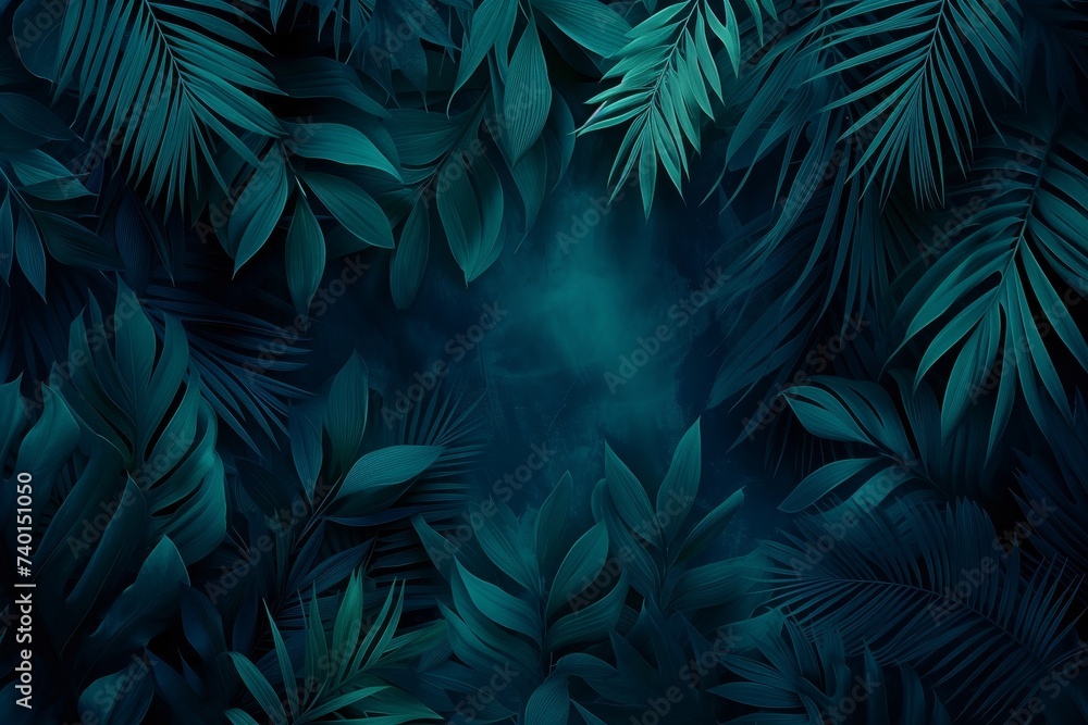 Poster dark green background filled with an abundance of lush leaves, creating a sense of being surrounded 