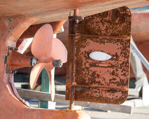 A zinc sacrificial anode on a marine vessel. The anode will dissolve protecting the iron from...