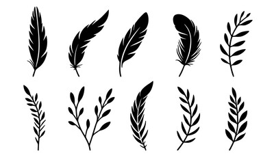 Vector group of black feather on white background. Easy editable layered vector illustration. - obrazy, fototapety, plakaty
