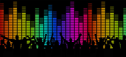 Crowd at concert with equalizer. Used for decoration, advertising design, websites or publications, banners, posters and brochures.
