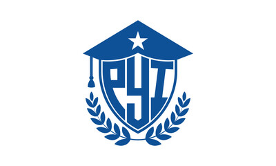 PYI three letter iconic academic logo design vector template. monogram, abstract, school, college, university, graduation cap symbol logo, shield, model, institute, educational, coaching canter, tech