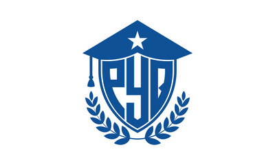 PYQ three letter iconic academic logo design vector template. monogram, abstract, school, college, university, graduation cap symbol logo, shield, model, institute, educational, coaching canter, tech